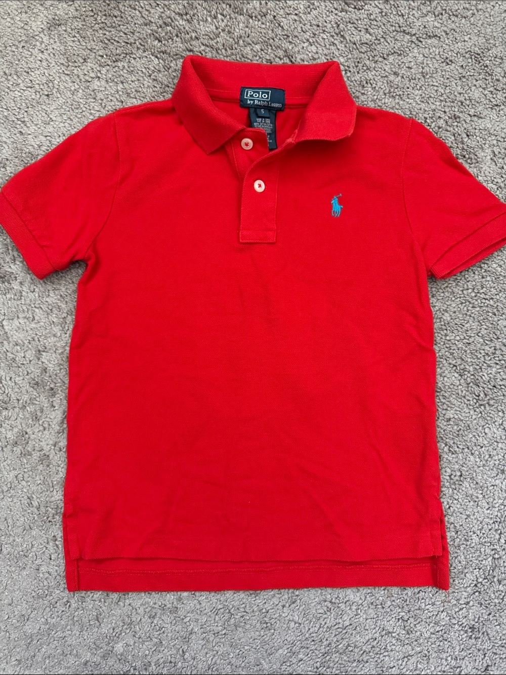 Polo by Ralph Lauren Kids Polo Collar Pique Knit Shirt Red Blue Horse Logo 5 5T